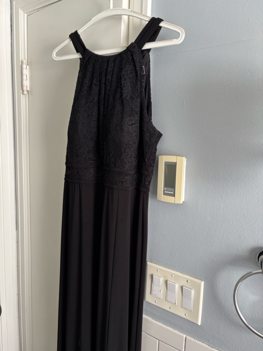 Morgan & Co. Black Lace Halter Evening Gown